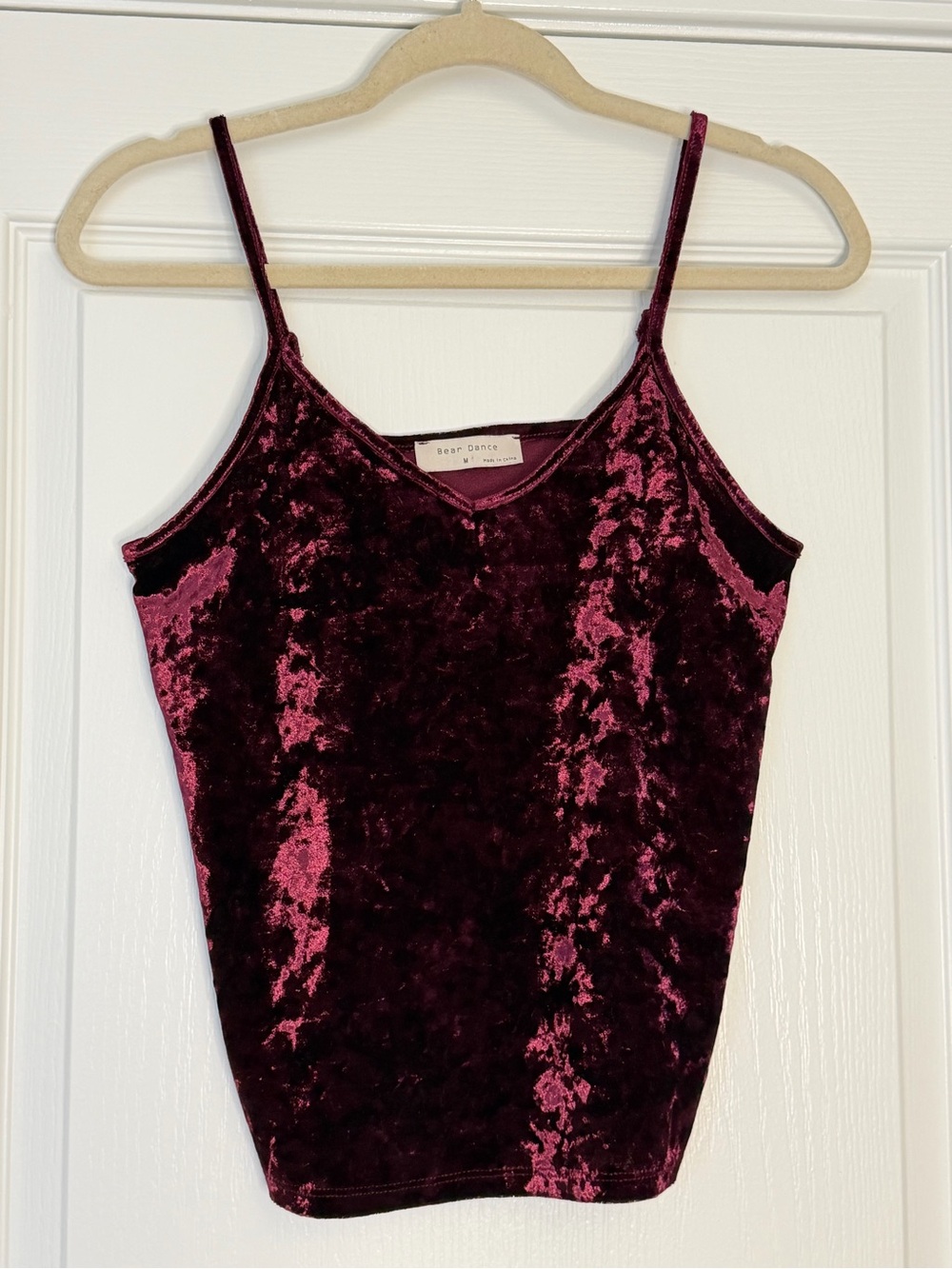 Crushed Velvet Spaghetti Strap Cami - Burgundy Wine by Bear Dance Medium